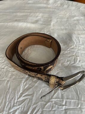 Miu Miu Snake Print Leather Belt - Brown & Tan 36